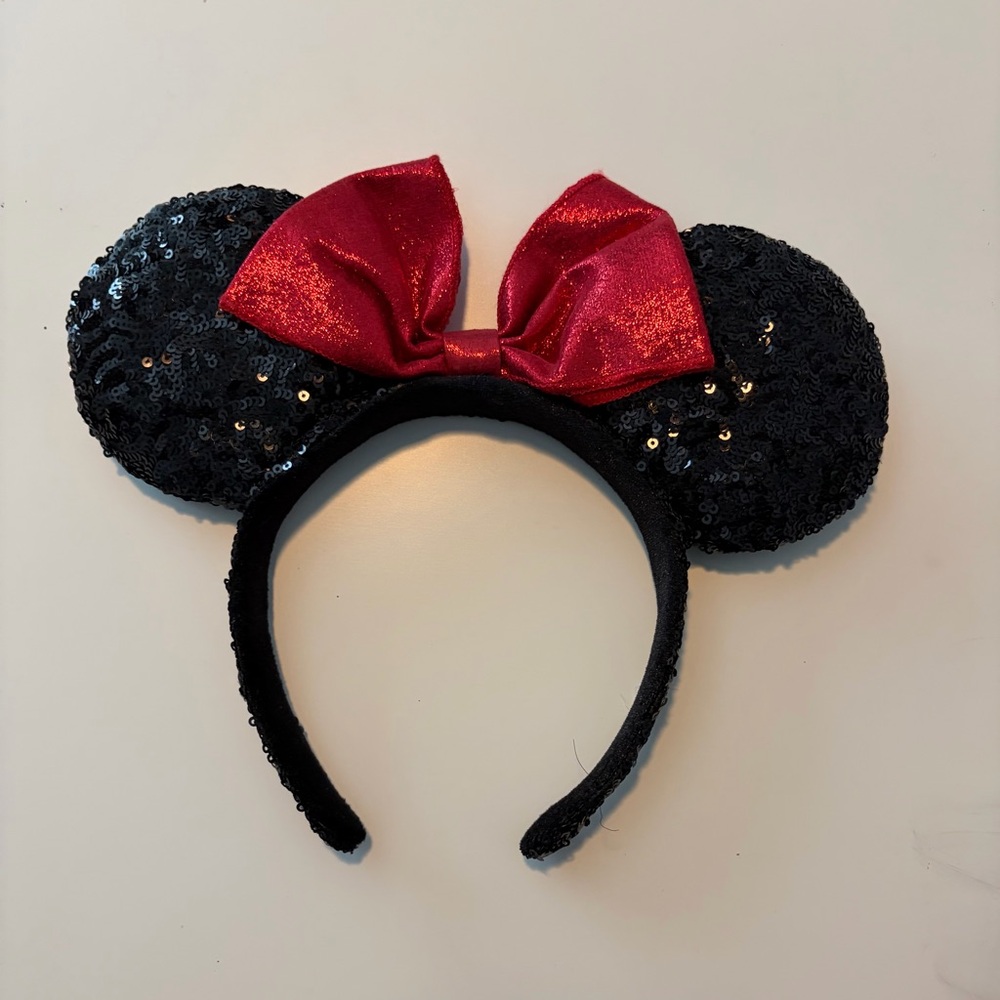 Disney Black Sequin Ears with Red Bow Headband